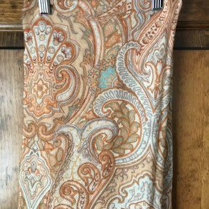 Ivory w/Orange & Teal Paisley Scarf/Wrap w/Fringe 68" x 19"